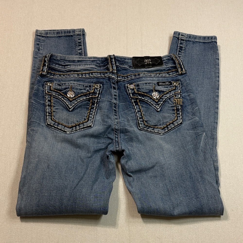 Miss Me Skinny Jeans with Embellished Pockets - Blue